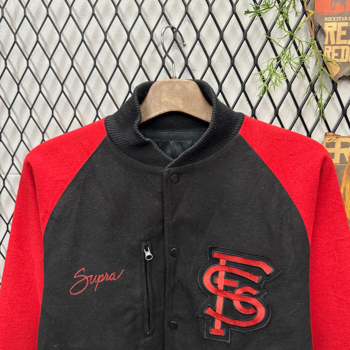 USA VINTAGE 울 바시티 자켓 전면 빅로고 포인투 레드 블랙 상품이미지3