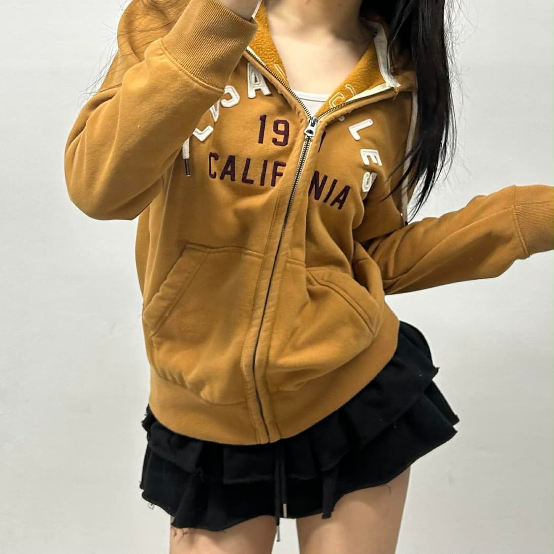 후아유 y2k 카멜베이지 러블리힙 스웻 후드집업 희귀져지(L) 상품이미지1