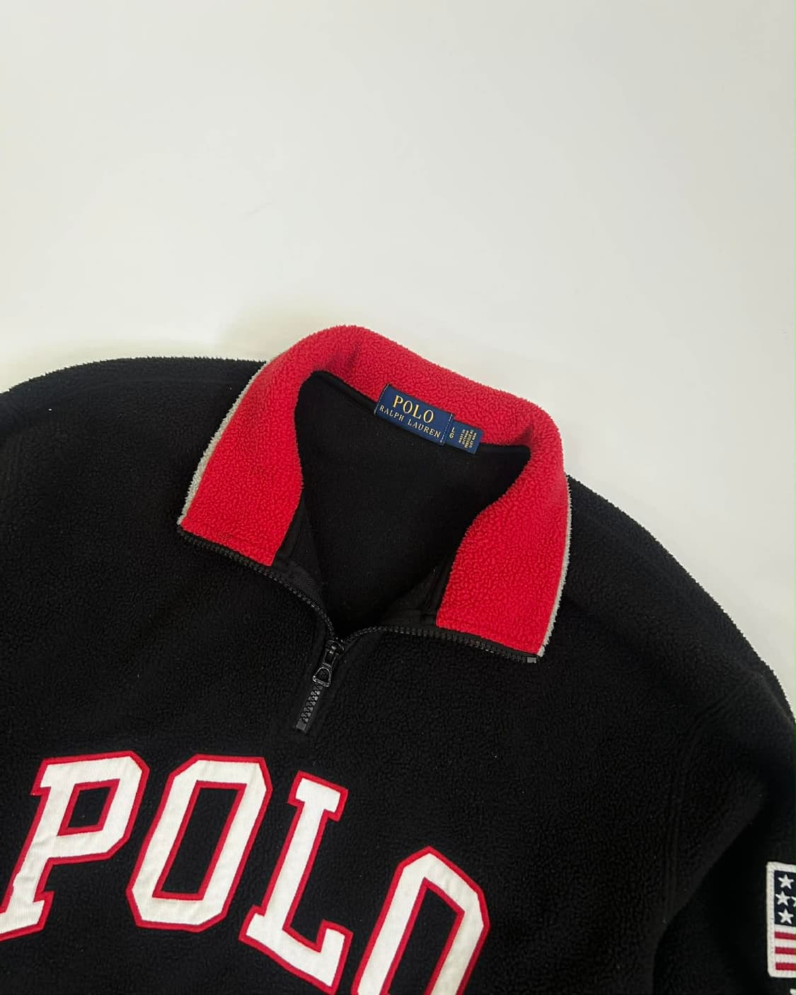 [L] 폴로 랄프로렌 USA 성조기 아치로고 플리스 하프 집업 네이비 상품이미지6