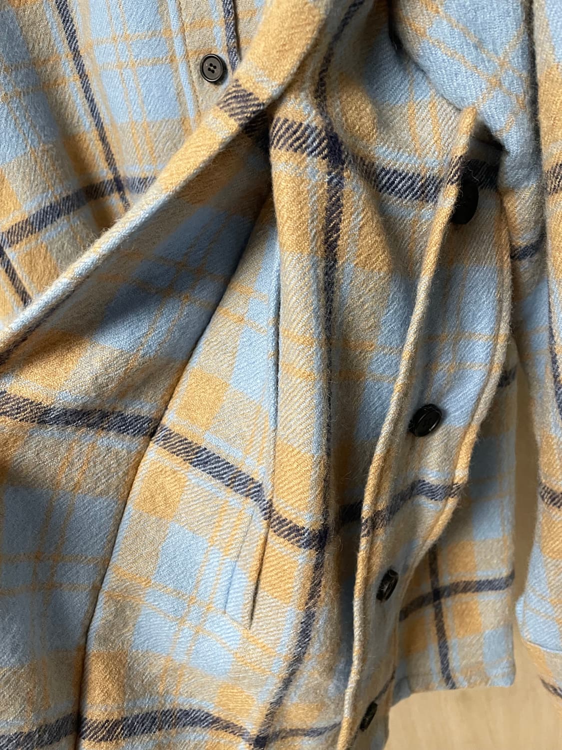 48사이즈 새상품, 우영미 컬렉션 플란넬 울 체크셔츠 스카이블루 상품이미지5