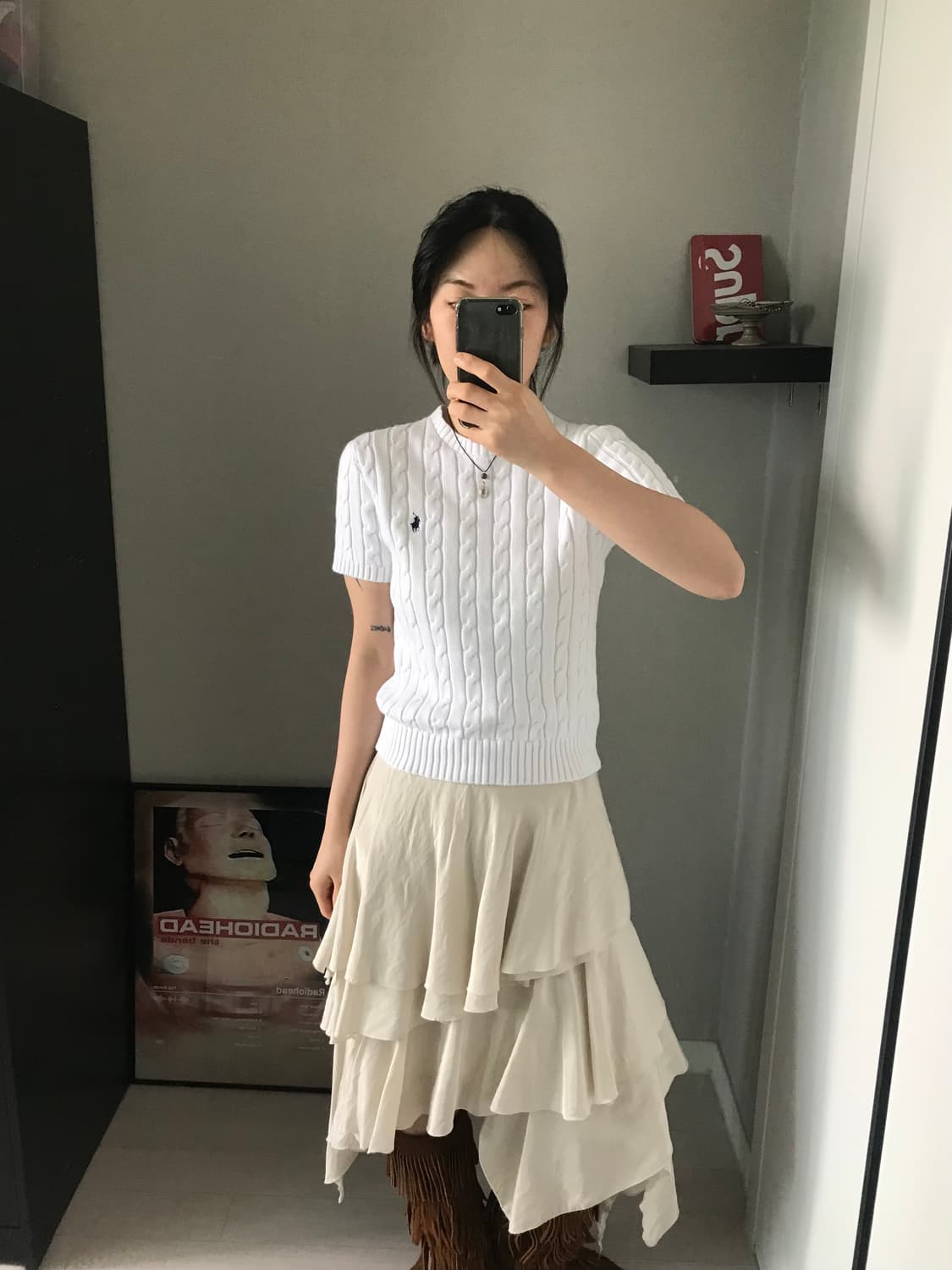 폴로 랄프로렌 포니로고 케이블 화이트 니트 반팔 상품이미지2