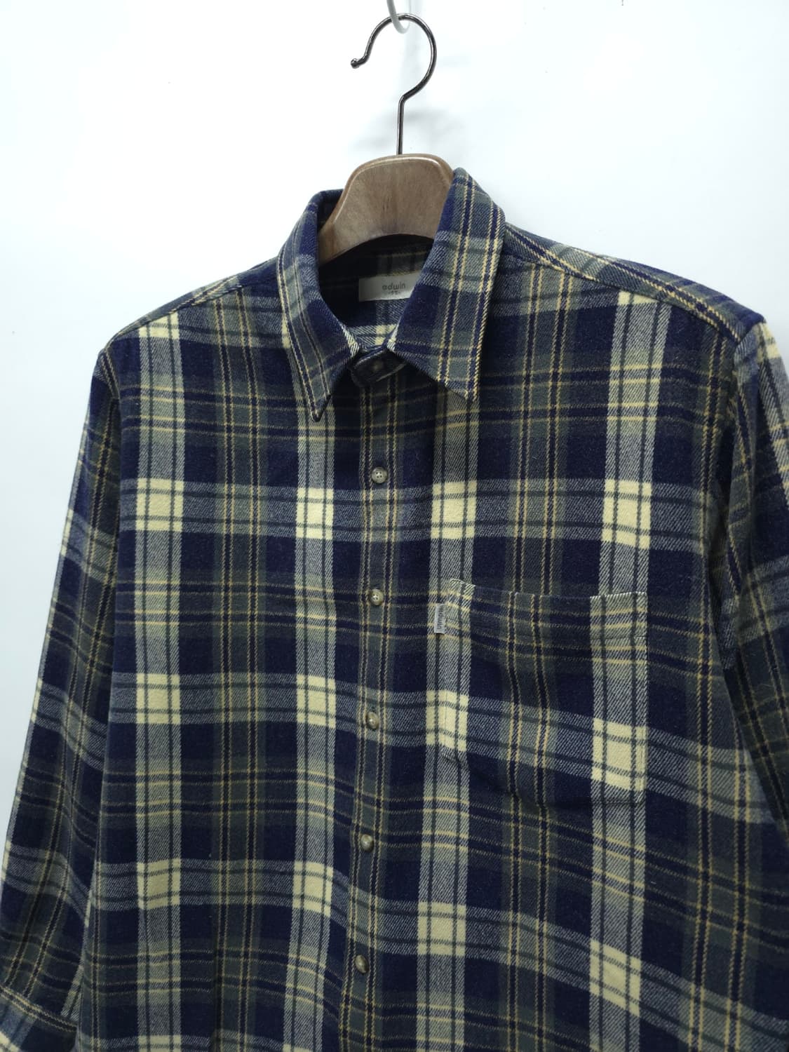 에드윈 남성 네이비 옐로우 체크 모직 셔츠 상품이미지2