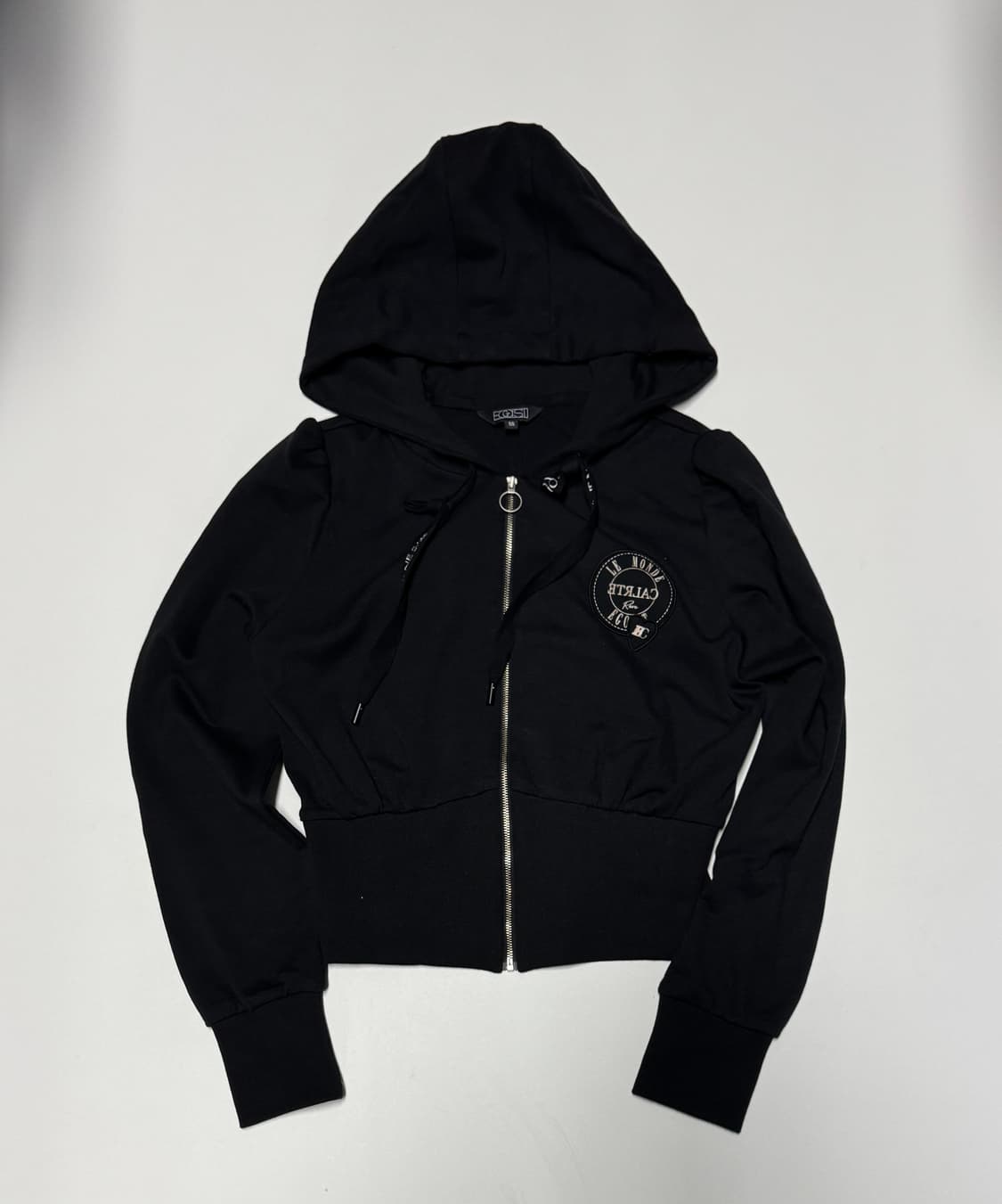 여성 에고이스트 뒷 프린팅 귀여운 크롭 후드집업 S 블랙 상품이미지1