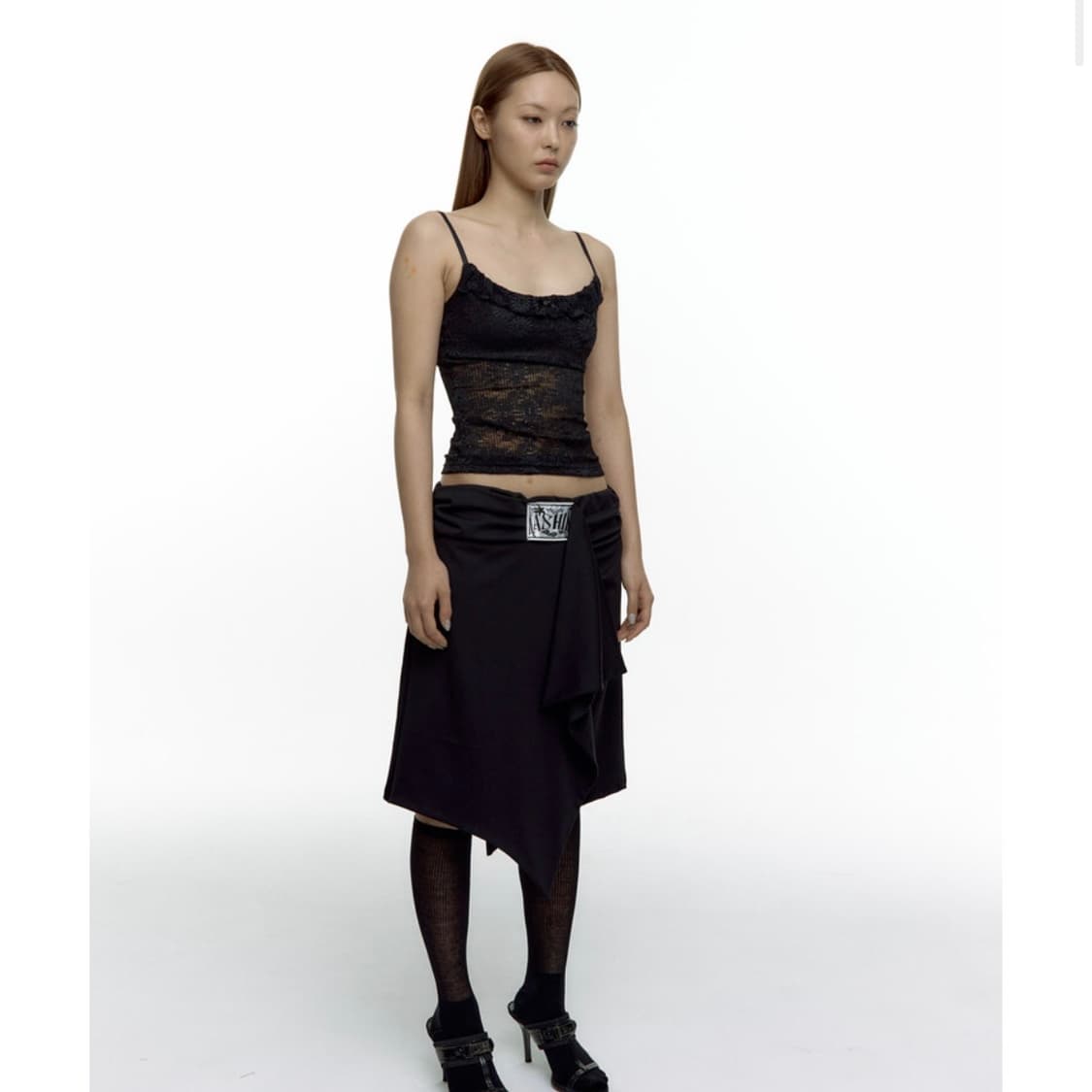 Kashiko Embroied Patch Draped Wrap Skirt 상품이미지3