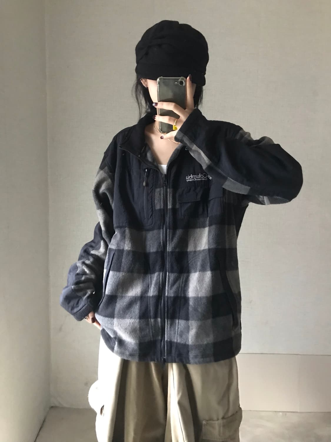 콜롬비아 체크 후리스 상품이미지1
