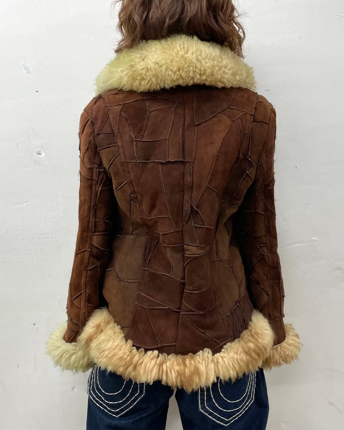 Brown Patchwork Leather Fur Jacket 상품이미지3