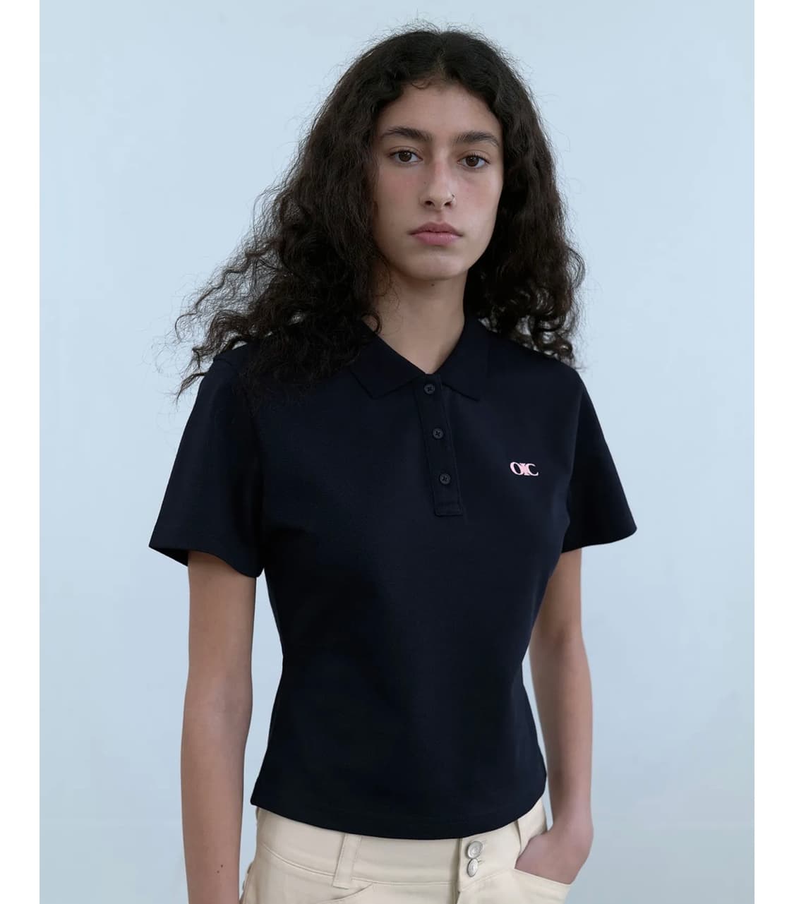 오아이오아이 컬렉션 클래식 슬림 피케 티셔츠 네이비 상품이미지1