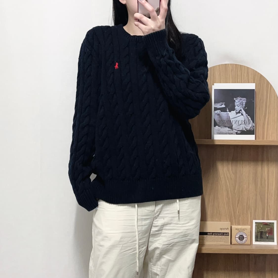 [정품] 폴로 블랙 / 레드포니 꽈배기 라운드 니트 [ L ] 상품이미지2