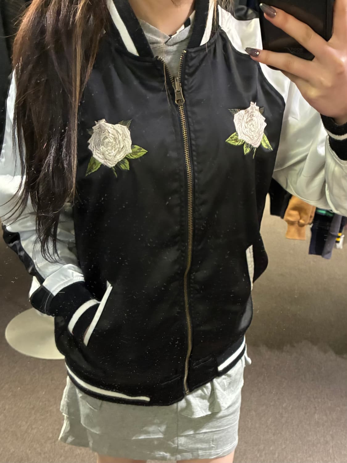 OS)Japanese vintage 여성 리버시블 장미 자수 스카잔 자켓 상품이미지2