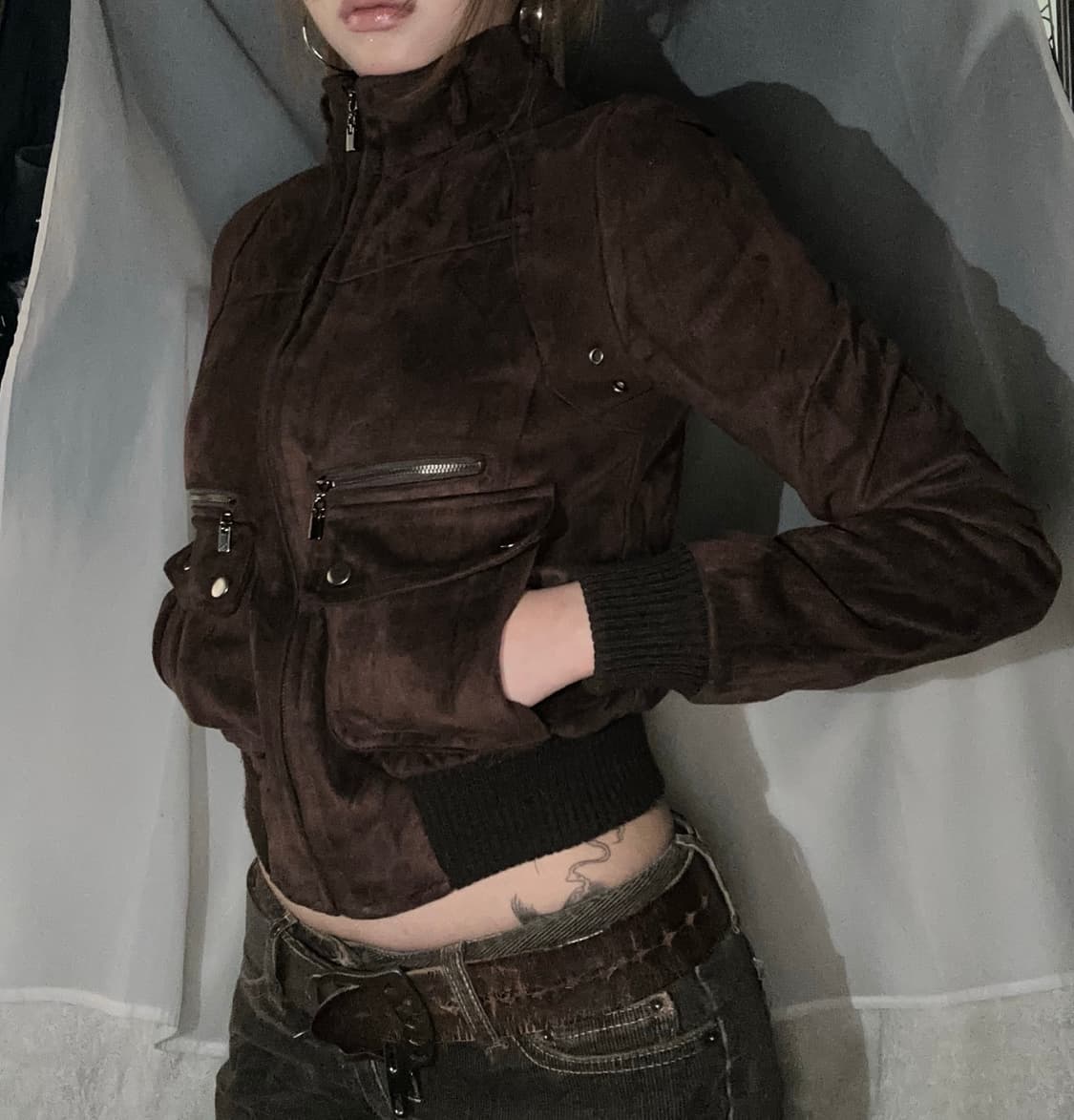 초코 브라운 포켓 지퍼 디테일 자켓 상품이미지1