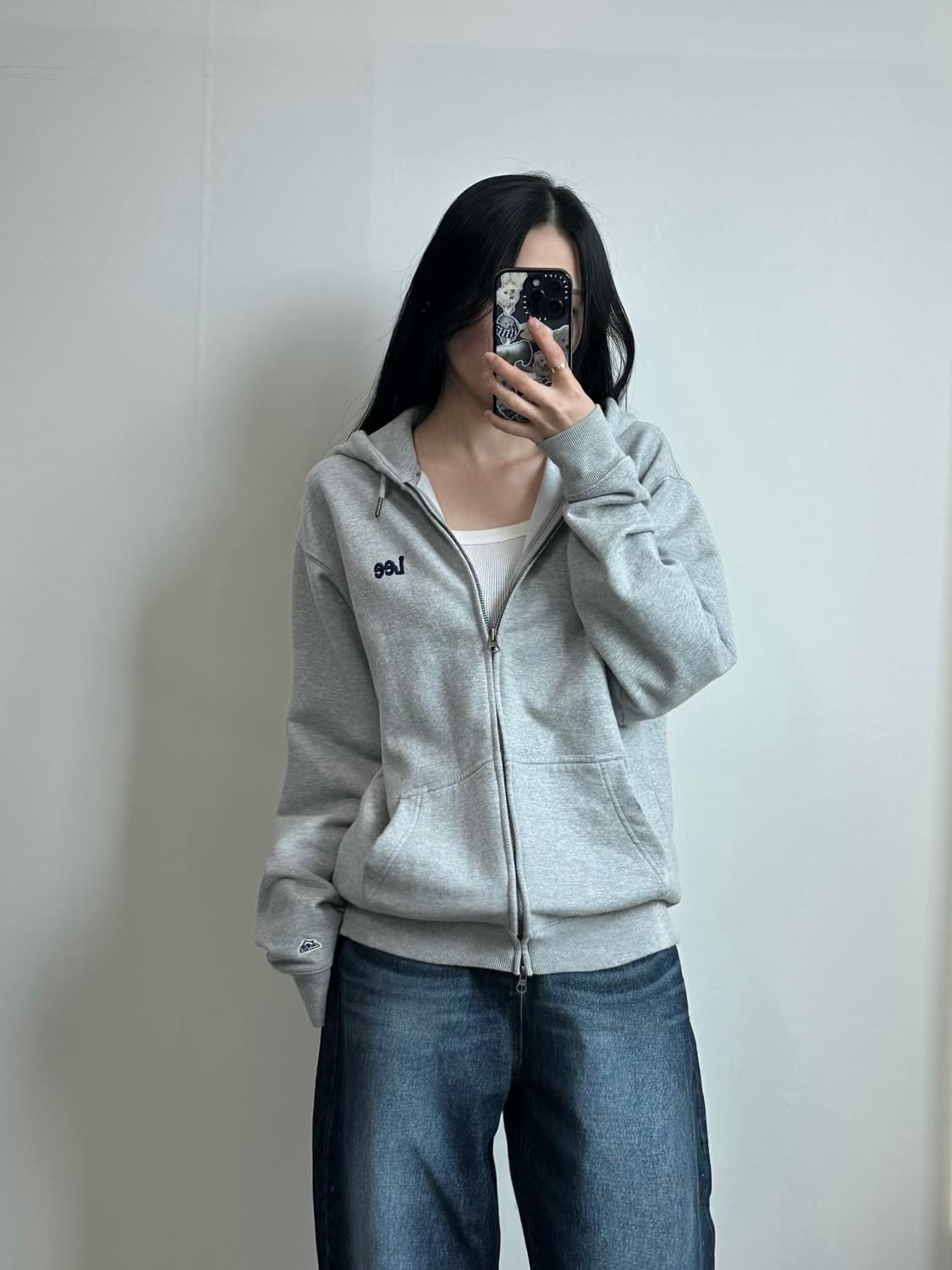 Lee 리 자수로고 그레이 후드집업 상품이미지1