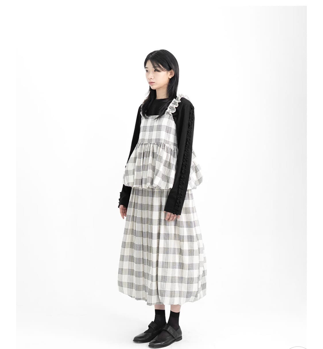 유노이아 체크 모스 셋업 (베스트+스커트) 상품이미지2