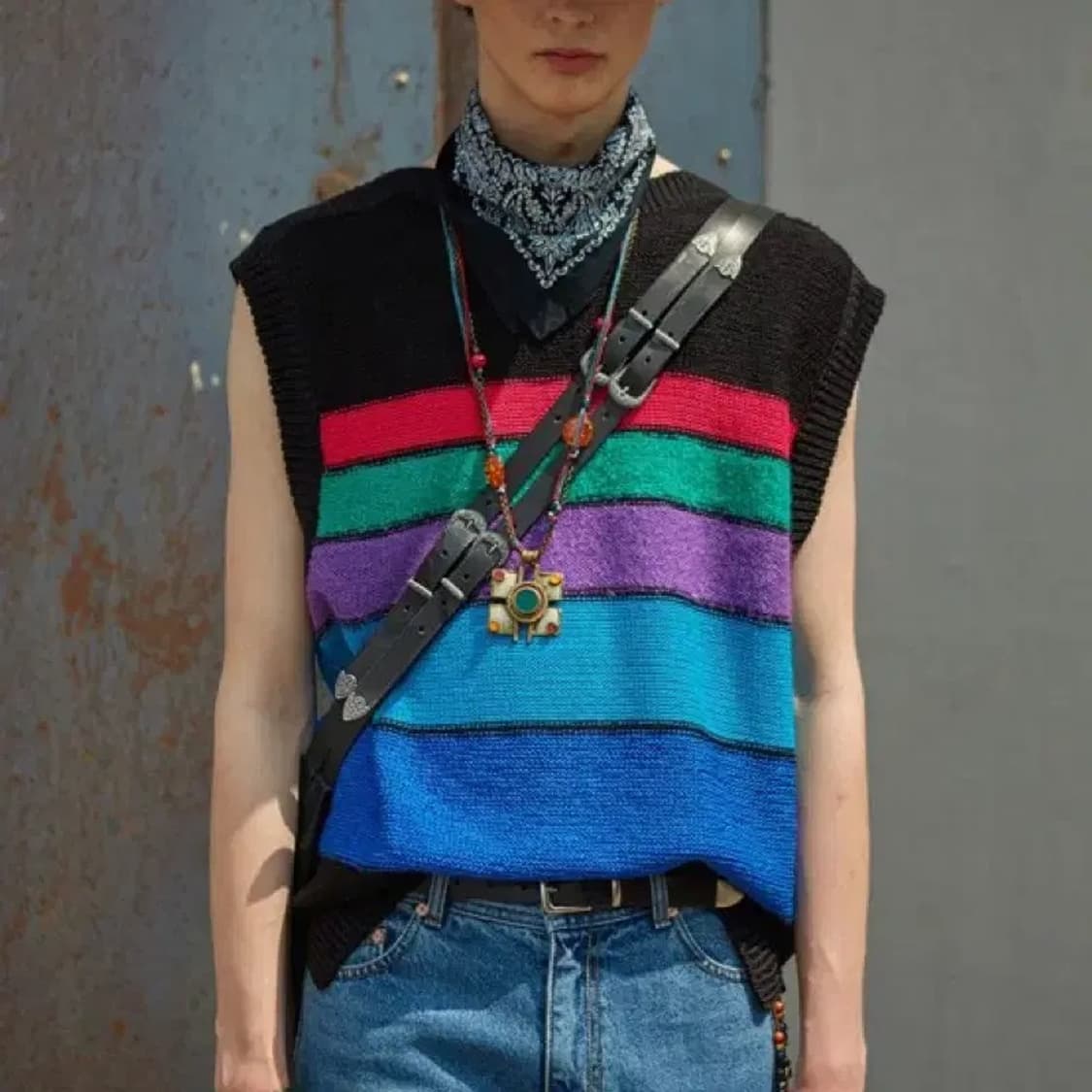 L) 앤더슨벨 무지개 니트 베스트 상품이미지5