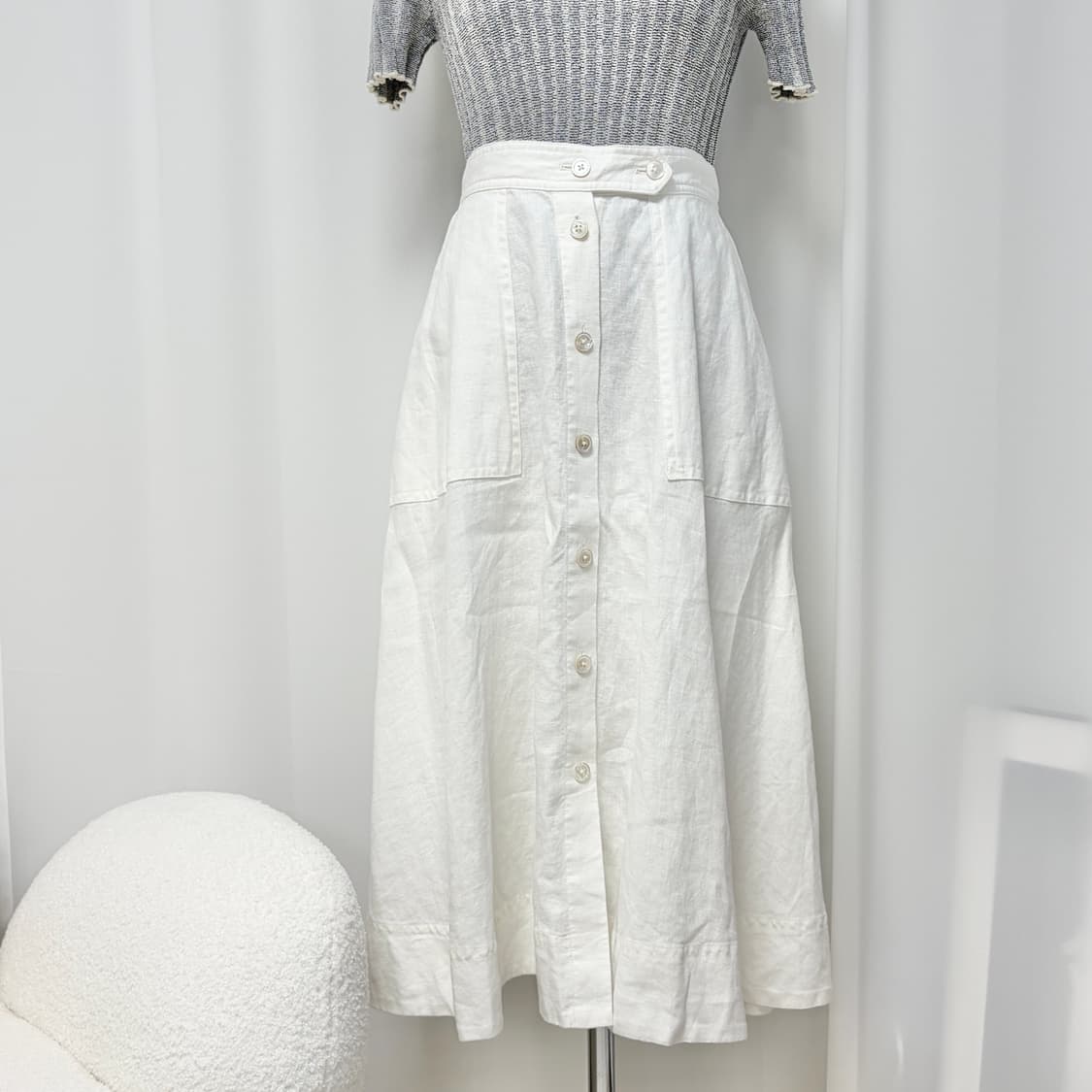 폴로랄프로렌 화이트 린넨 플레어 스커트 상품이미지4