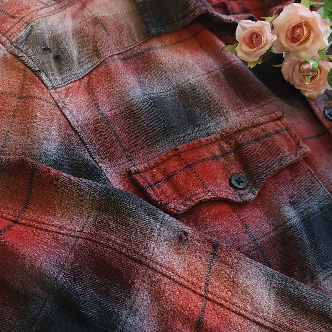 90s 빈티지 체크셔츠 헤비 플란넬 워크셔츠 썬페이딩 레드 웨스턴 L 상품이미지10