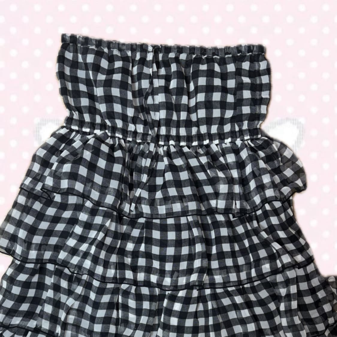 블랙체크 프릴 튜브탑 원피스 미디스커트 상품이미지2