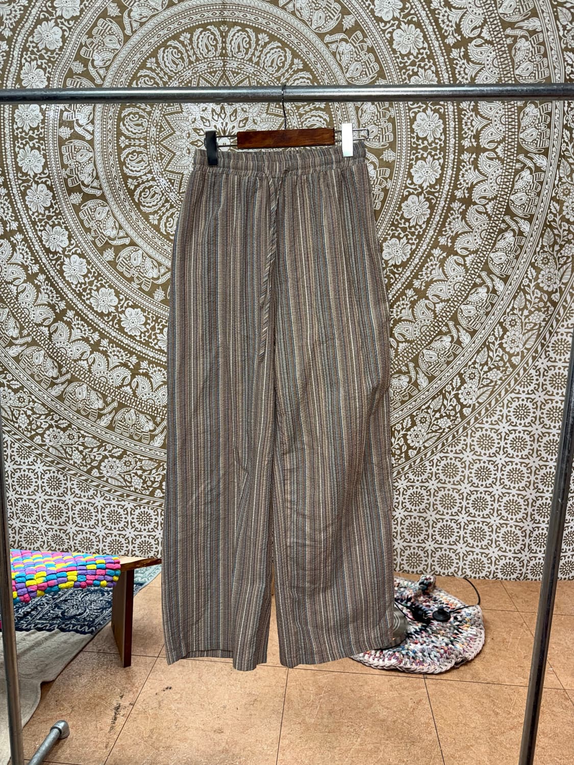 빈티지 여성 스트라이프 시어서커 밴딩 팬츠  상품이미지3