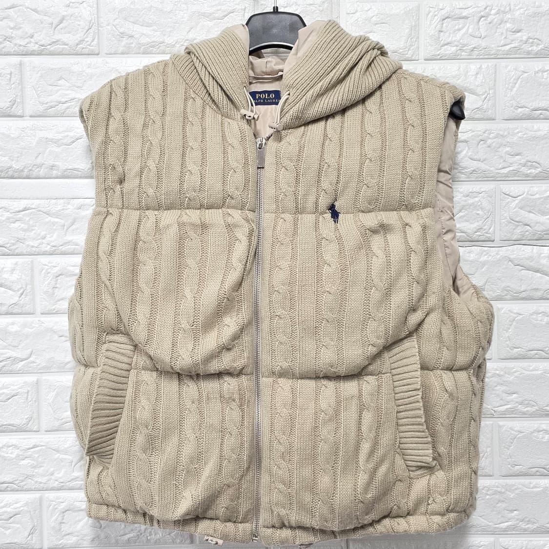 택포// 폴로 랄프로렌 케이블니트 후드 패딩 조끼 L 상품이미지1
