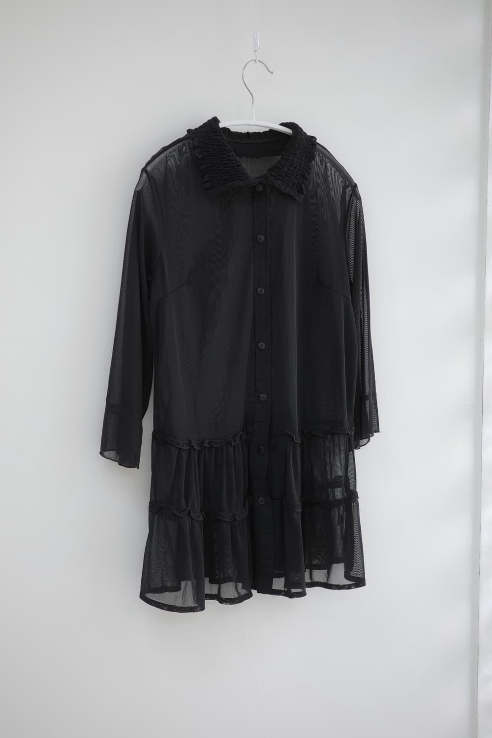 st.helena black see-through frill shirt 상품이미지1