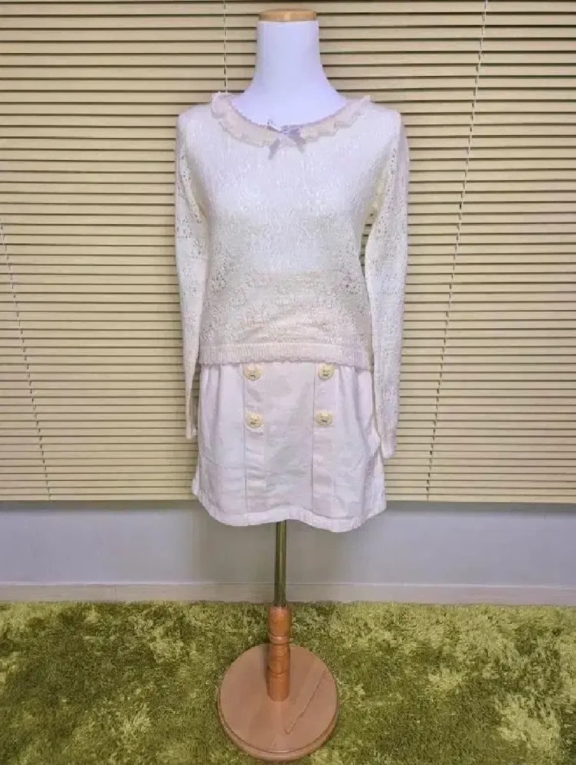 모리걸 빈티지 고양이 프릴 리본 니트 상품이미지2