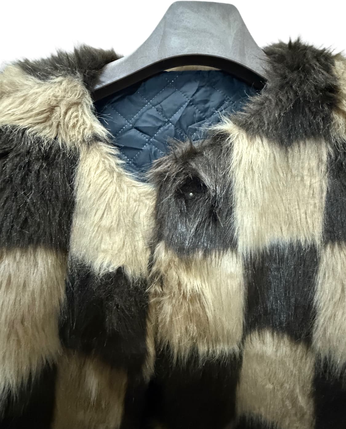 Brown check fur jacket 상품이미지4