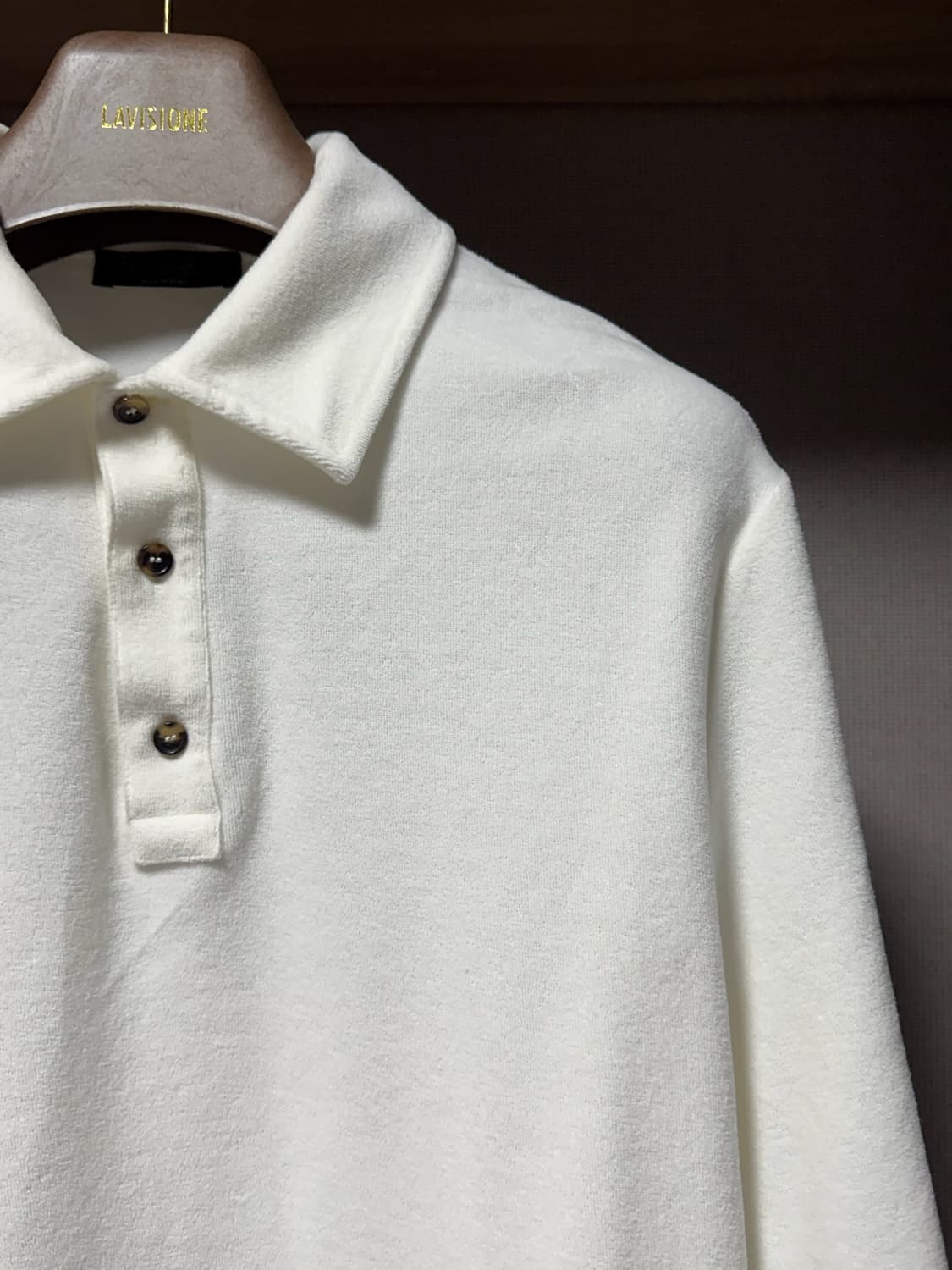 로로피아나 코튼 실크 벨루어 카라티셔츠 화이트 L 상품이미지4