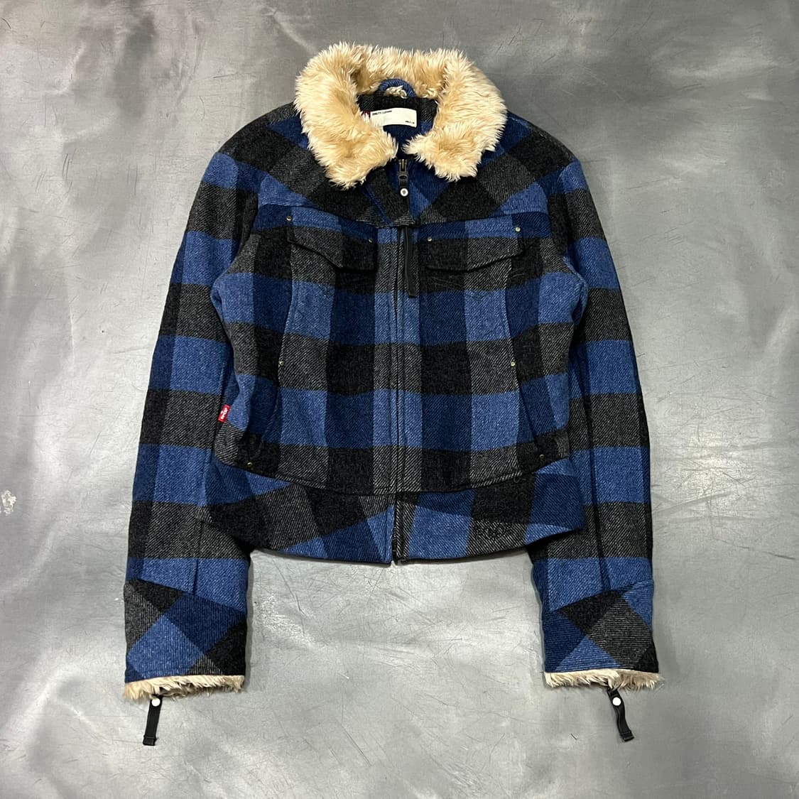  리바이스 울 혼방 퍼 카라 체크 자켓 y15742 상품이미지1