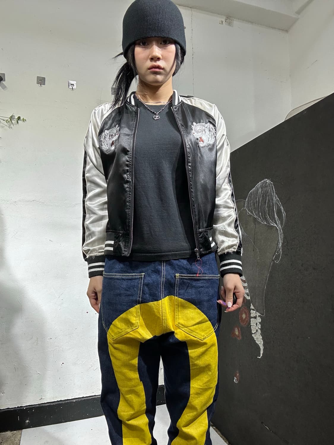 일본빈티지 호랑이 자수 스카잔 M 상품이미지2