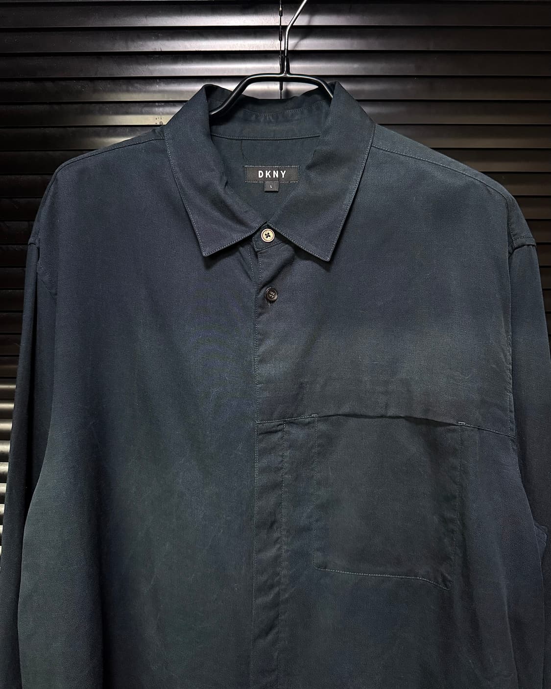 DKNY 워시드 코튼 네이비 남색 포켓 드레스 셔츠 자개 단추 100 L 상품이미지4