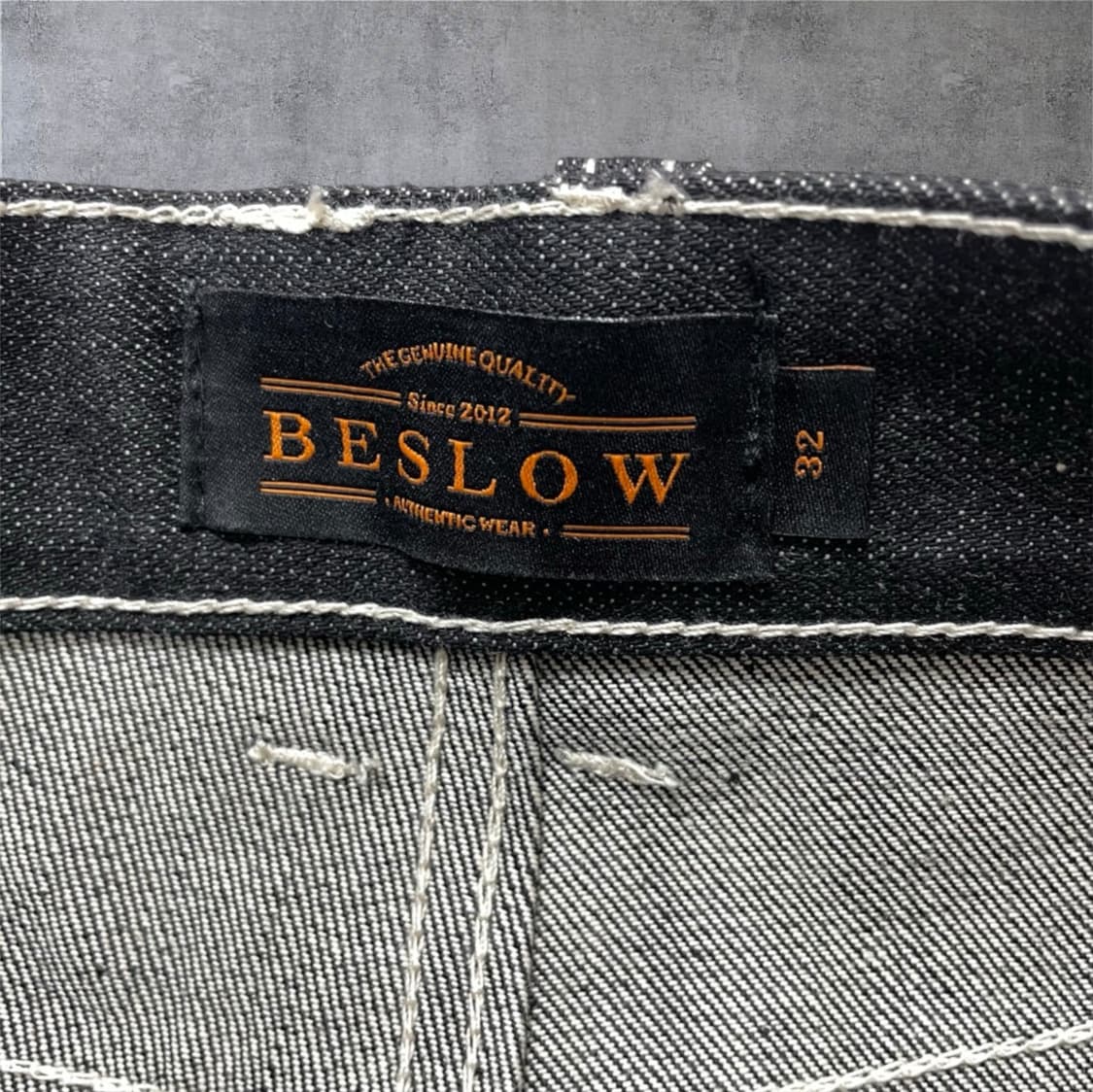 비슬로우 Beslow 흑청 스티치 포인트 셀비지 와이드 데님팬츠 32 상품이미지3