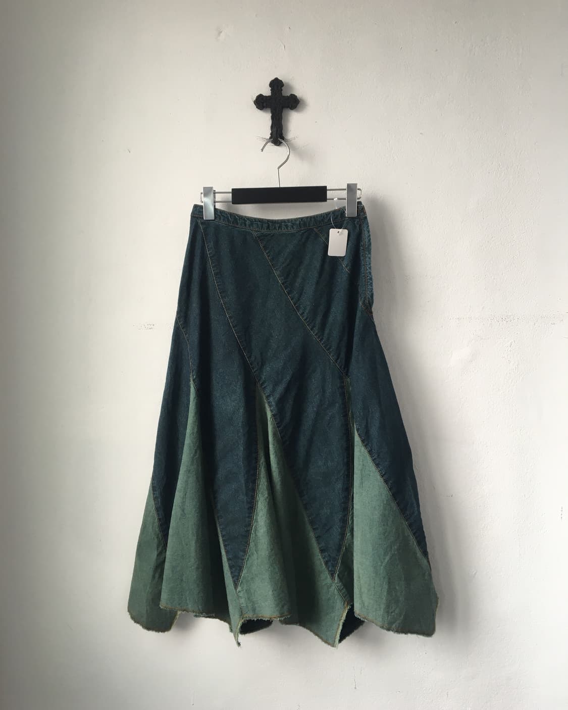 Patch work point denim skirt 상품이미지1