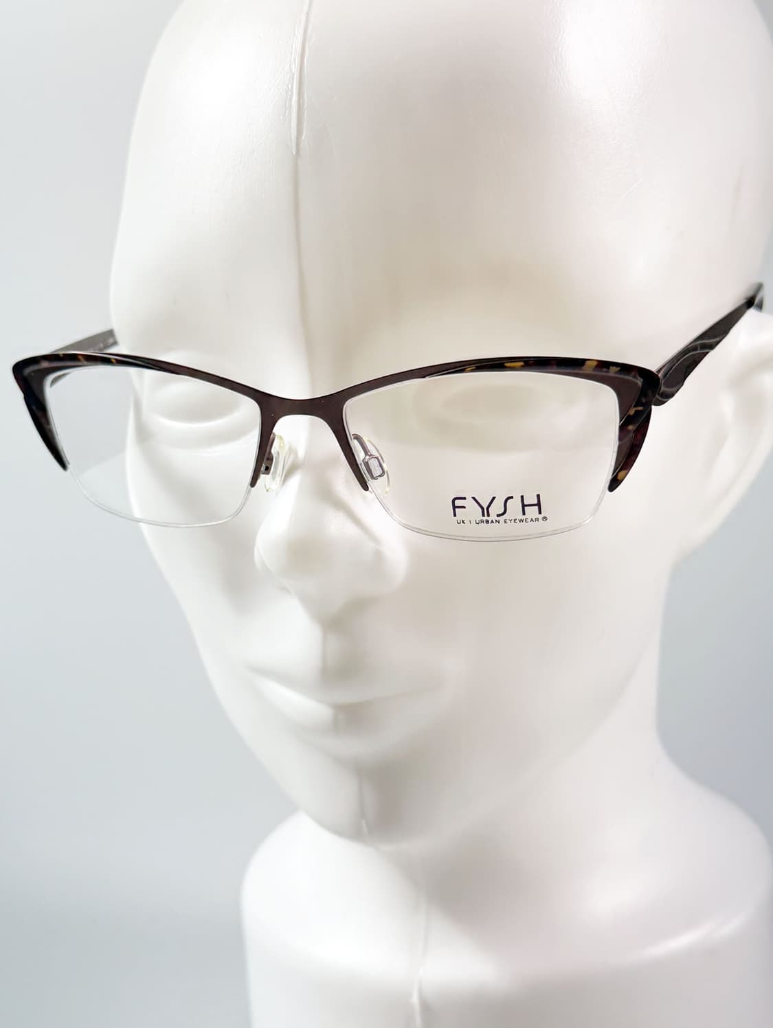 영국제 FYSH 브라운 레오파드 메탈 캣아이 반무테 빈티지 안경 상품이미지8