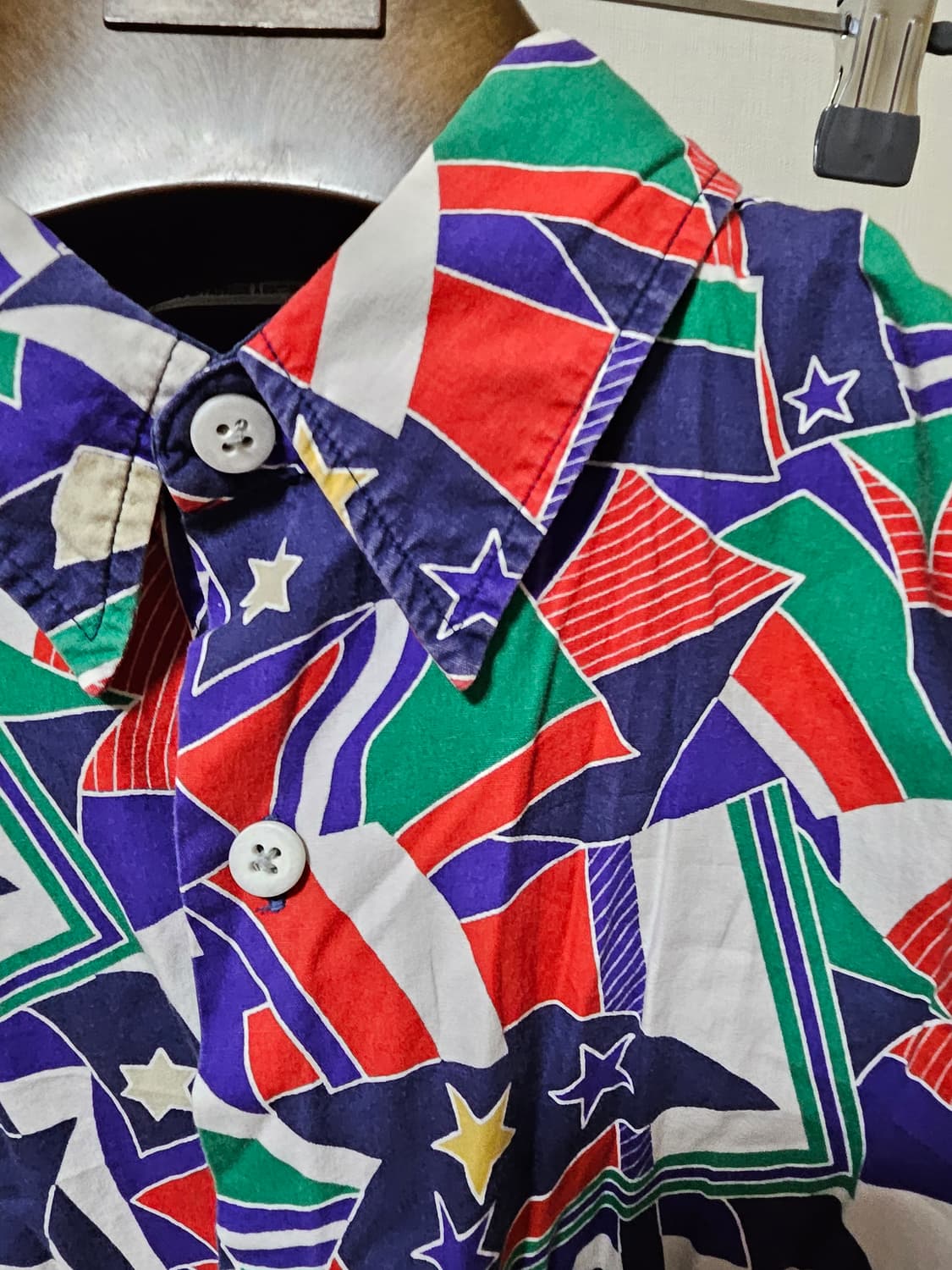 90s 올드스쿨 빈티지 기하학 패턴 오버핏 반팔셔츠 L 105-110 상품이미지3