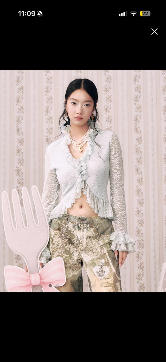 택O 미사용 새상품)샵사이다 레이스 슬리브 탑 상품이미지1