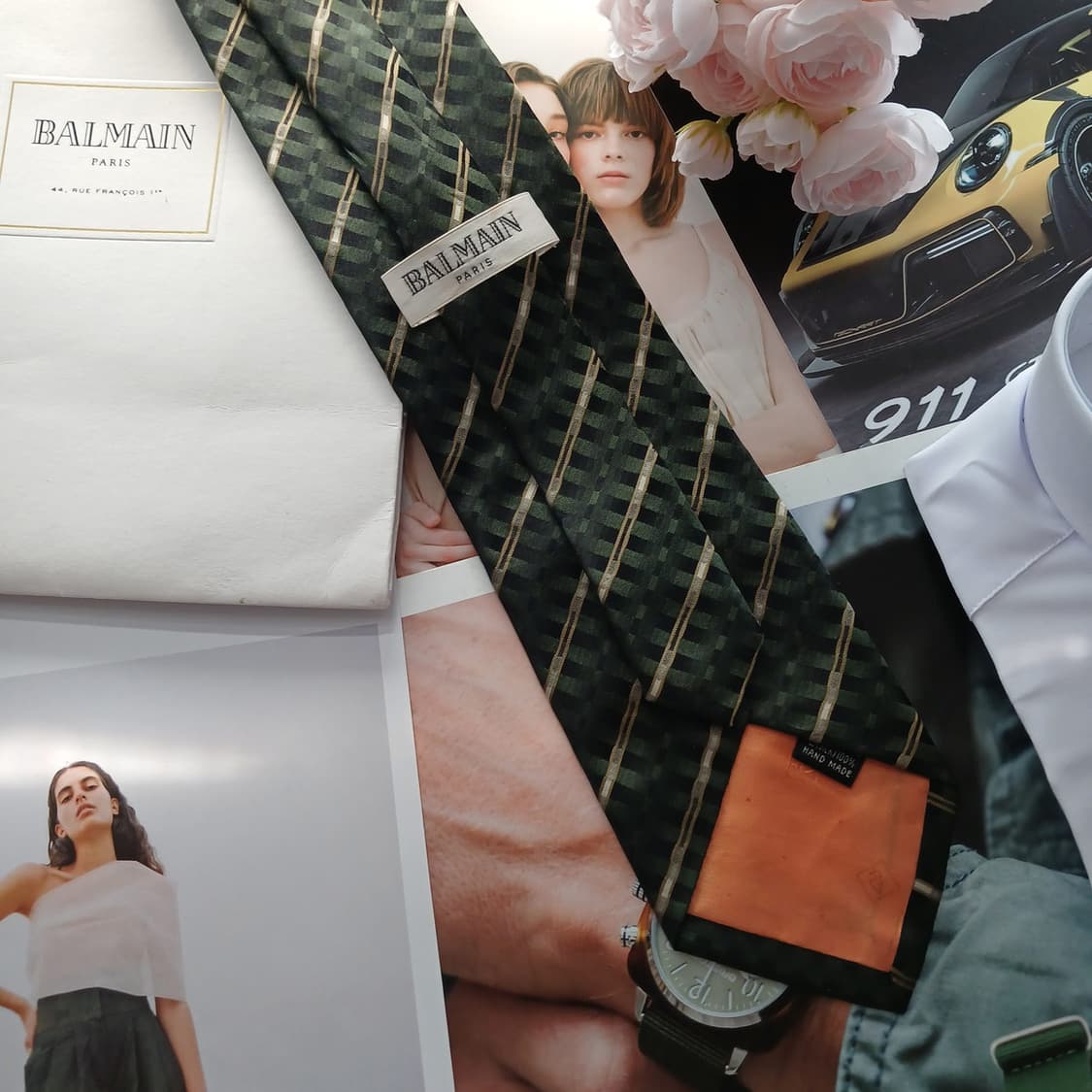 발망 실크 다크그린 체크 패턴 넥타이 9.8cm A등급 A18770
 상품이미지4