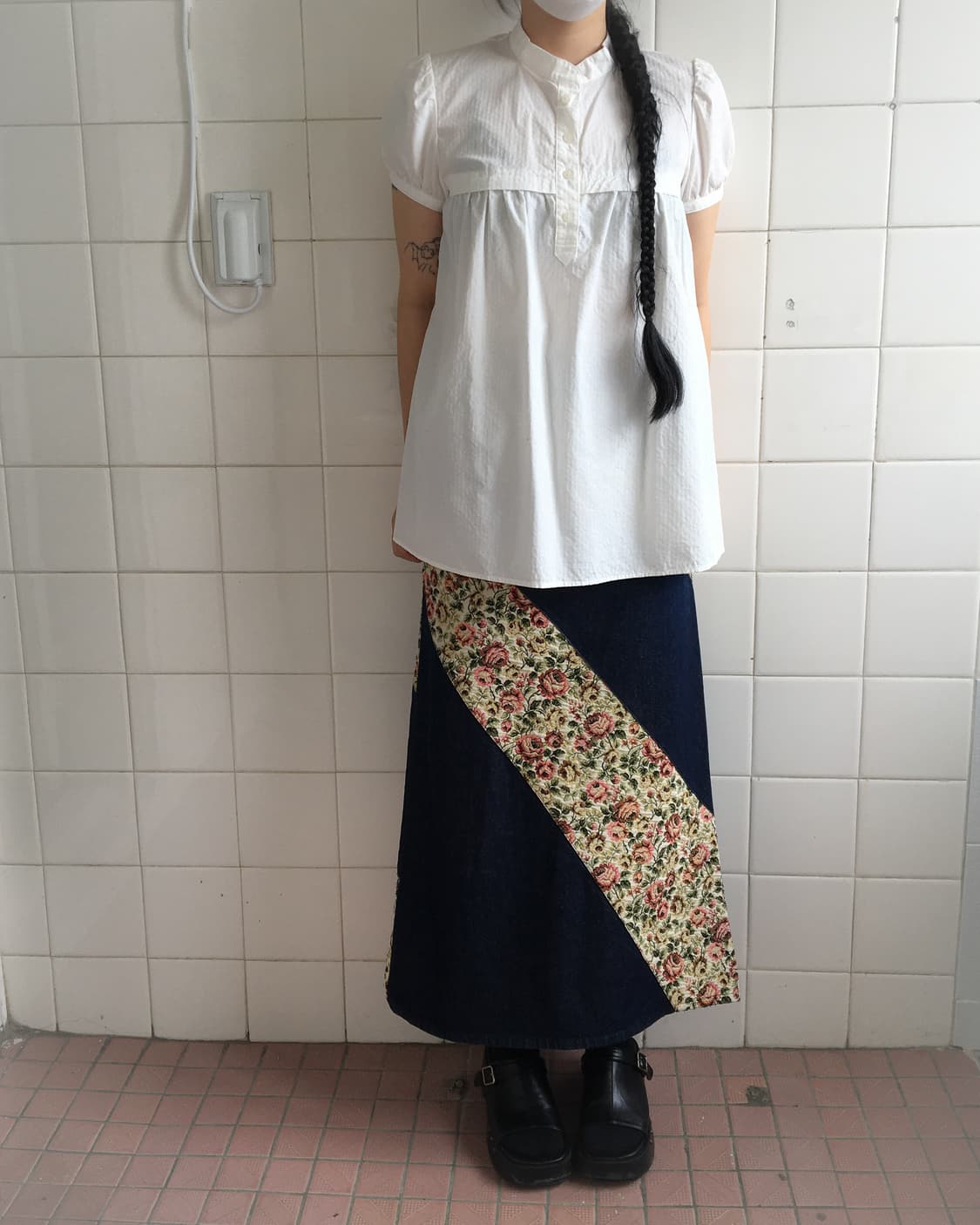 Patch point denim long skirt 상품이미지3