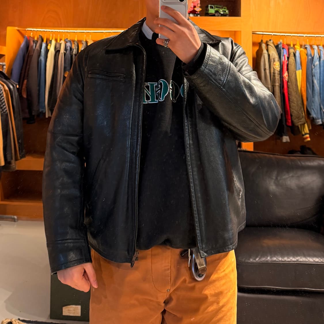 베네통 이태리 헤비 카우레더 스포츠 자켓 XL 폴란드제 상품이미지2