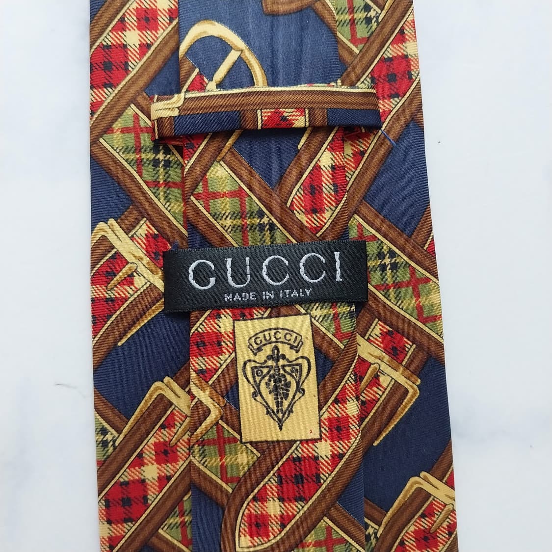 구찌 네이비 벨트 모티브 패턴 넥타이 9.3cm A+등급 K2564 상품이미지8