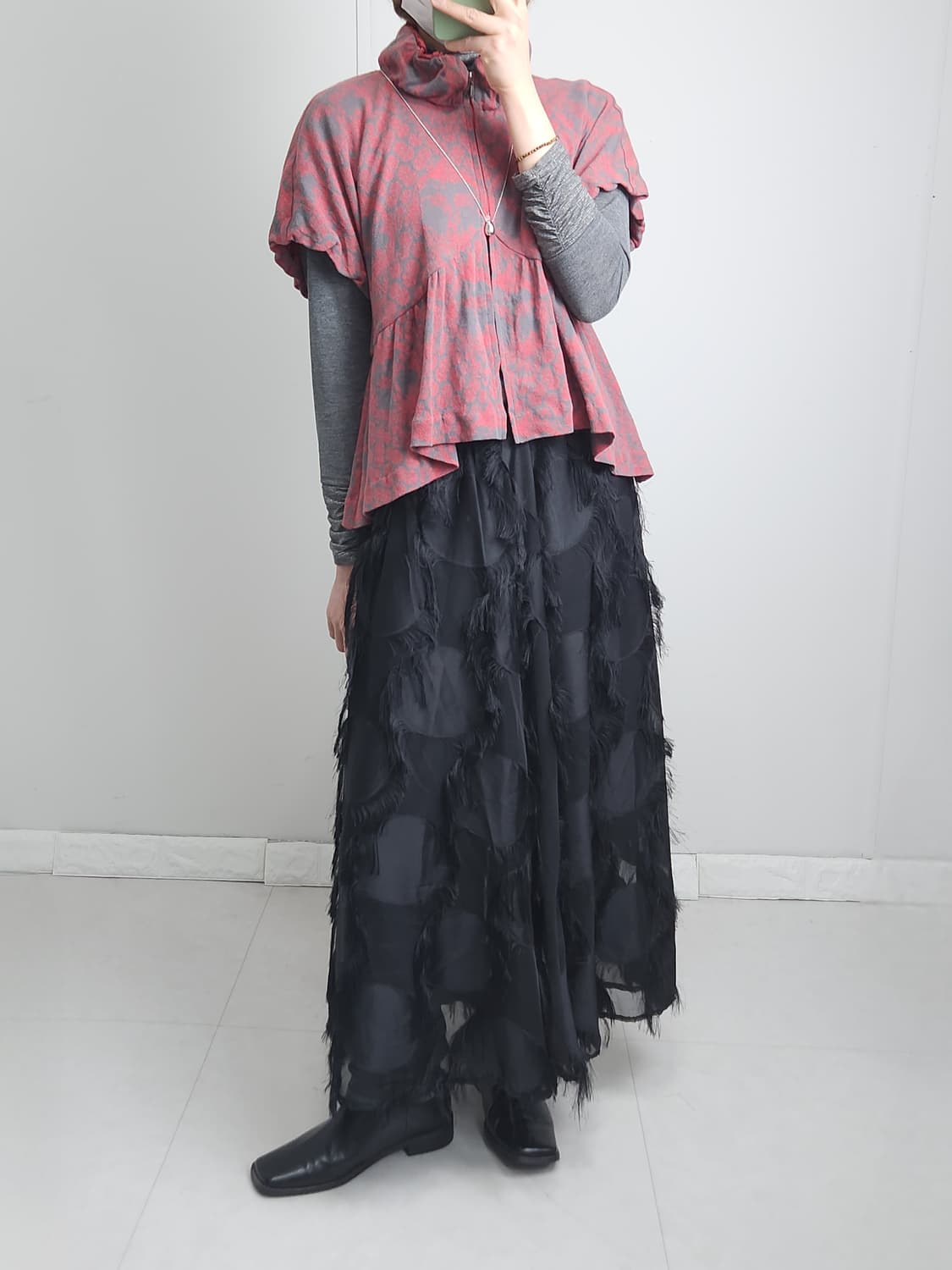 도트 수술 롱 스커트 상품이미지3