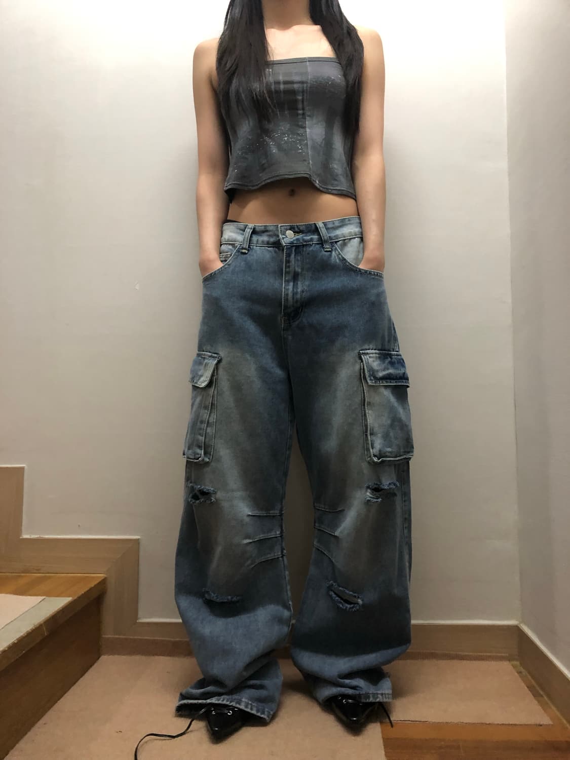 빈티지 그레이 밴딩 탑 상품이미지3
