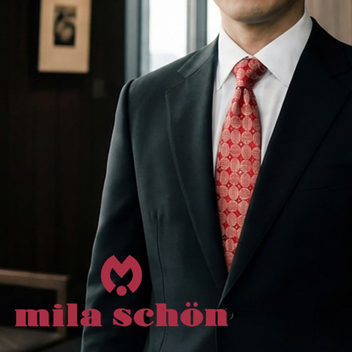 밀라숀 실크 레드 로고 패턴 넥타이 9cm S~A+등급 E813 상품이미지1
