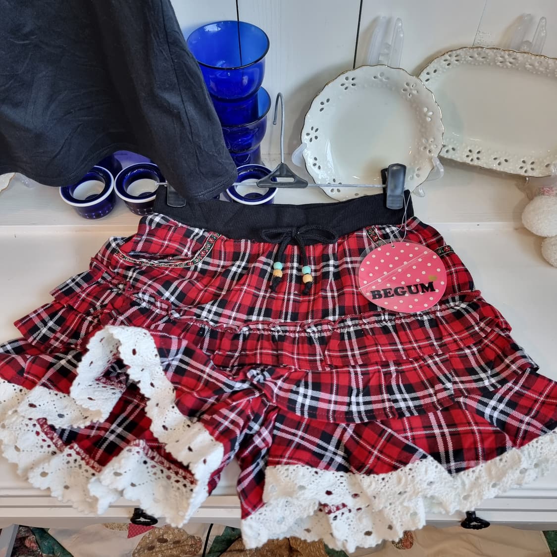 레드 체크 캉캉 레이스큐롯팬츠 상품이미지2