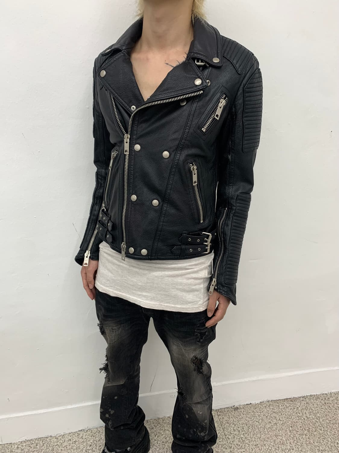 Biker lambskin leather rider jacket  상품이미지6