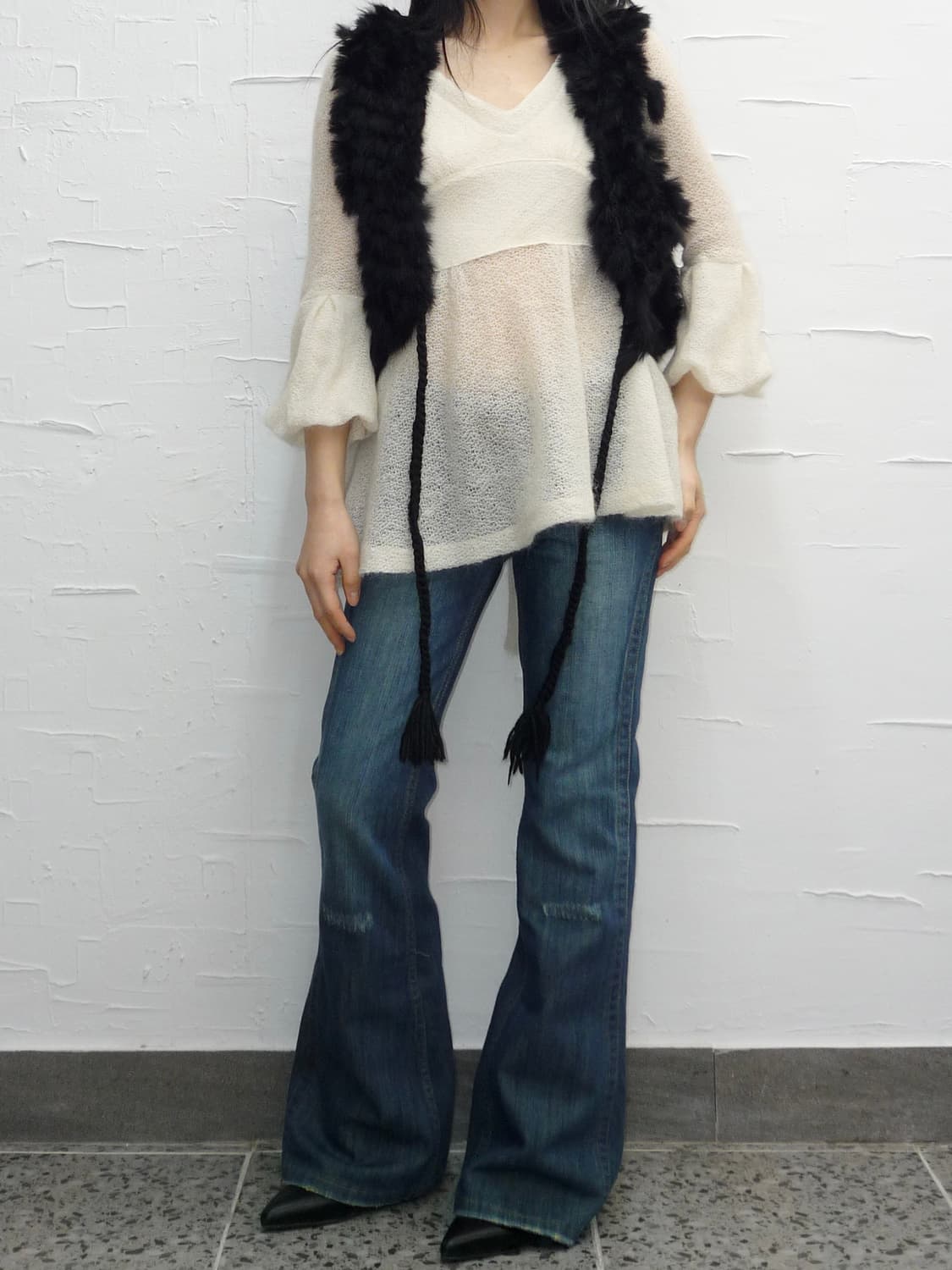 black fur ribbon vest 상품이미지5