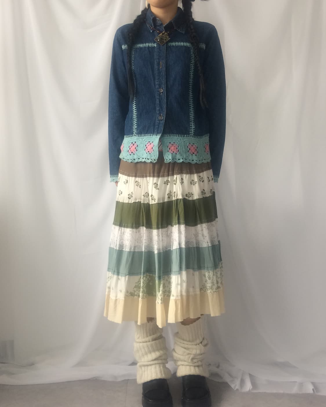 Crochet layered denim jacket 상품이미지1