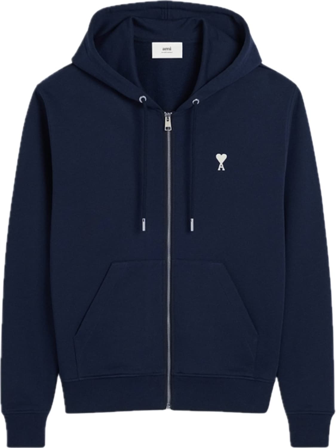 아미 스몰 하트 로고 루프백 오가닉 코튼 플리스 후드 집업 나이트 블루 상품이미지1