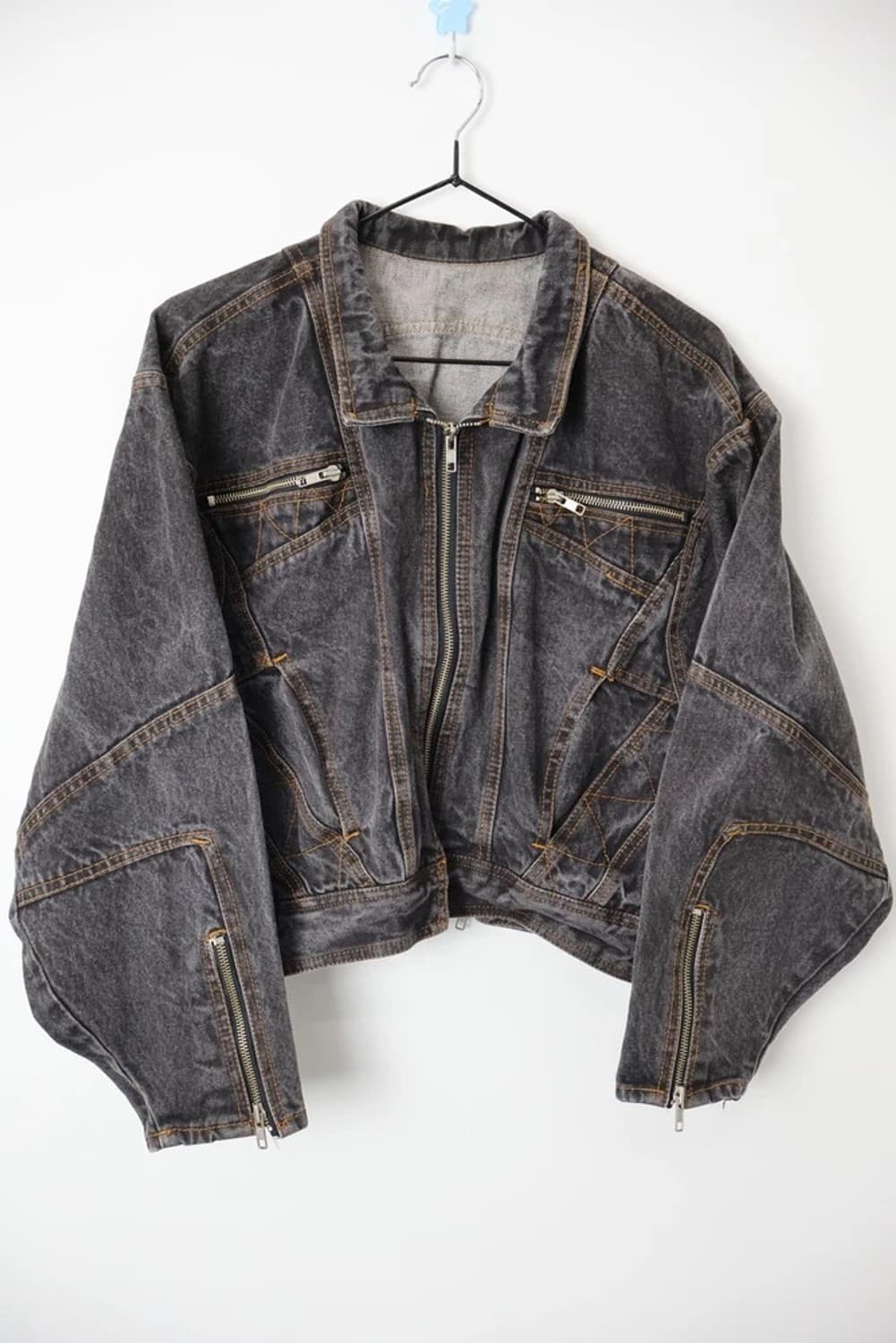 Vintage Cropped Biker Denim Jacket 상품이미지3