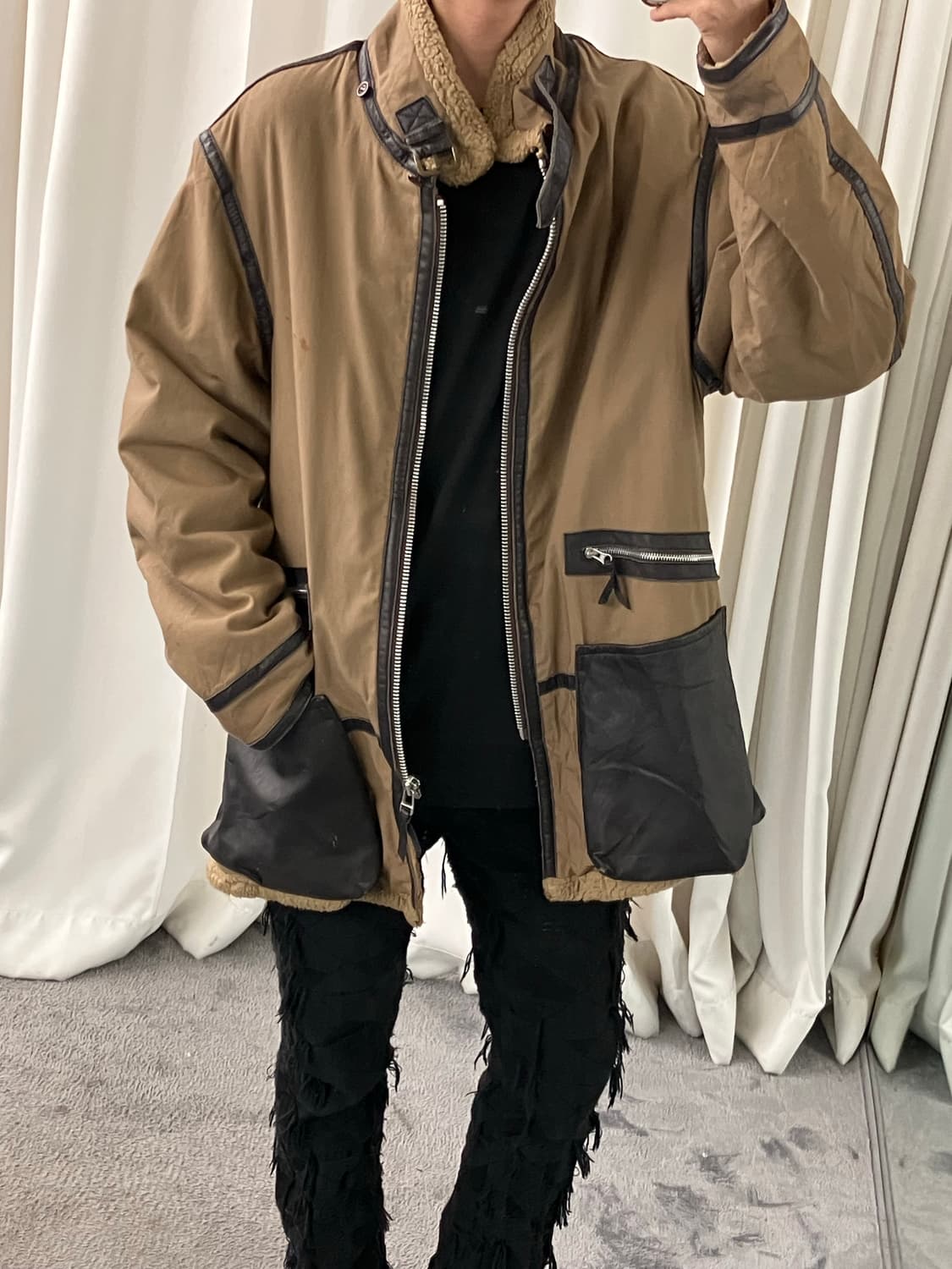 Avirex 아비렉스 레더라인 무스탕 자켓 M 상품이미지9