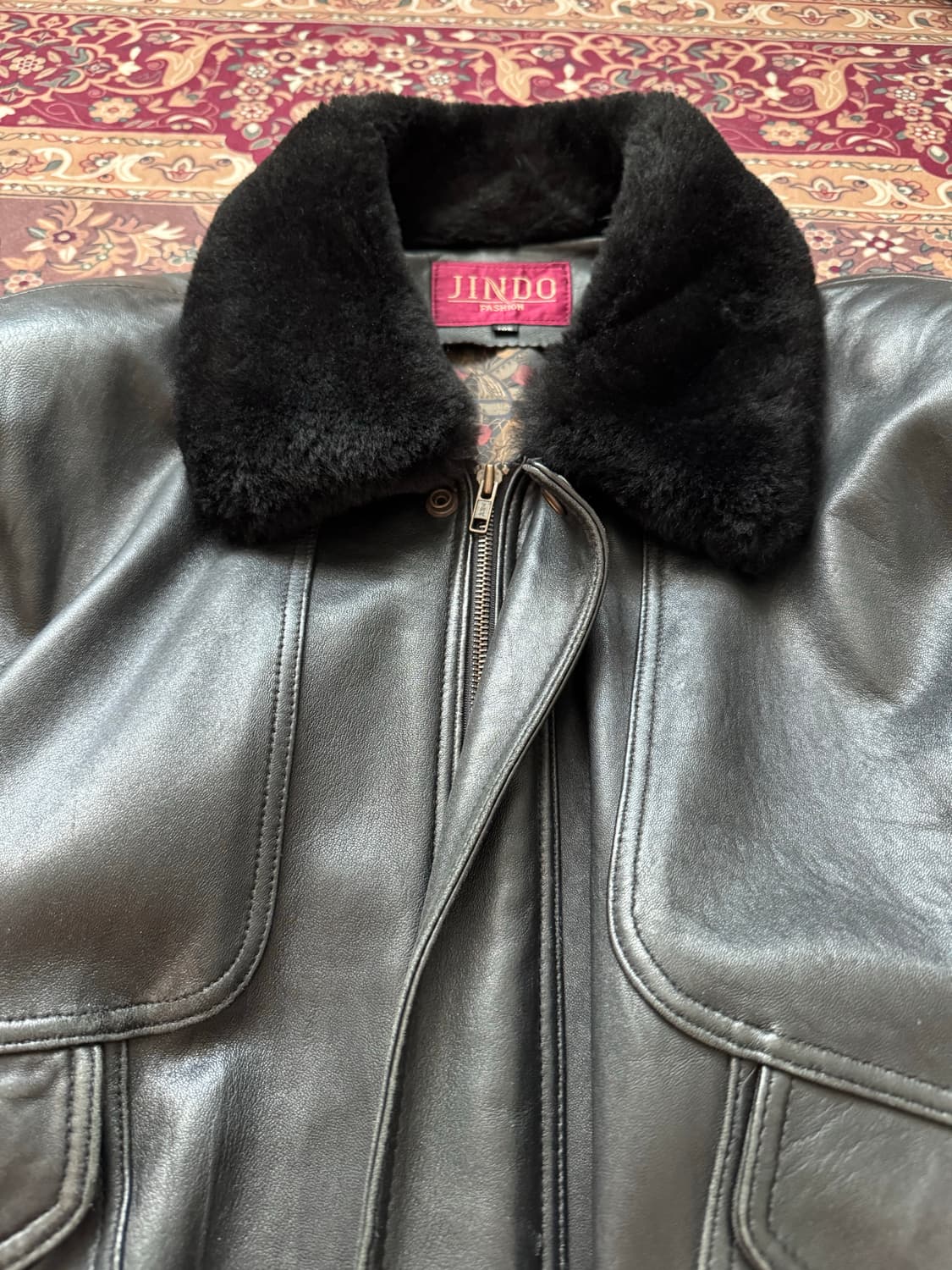 90's Japanese Shell-leather sherpa jacke 상품이미지2