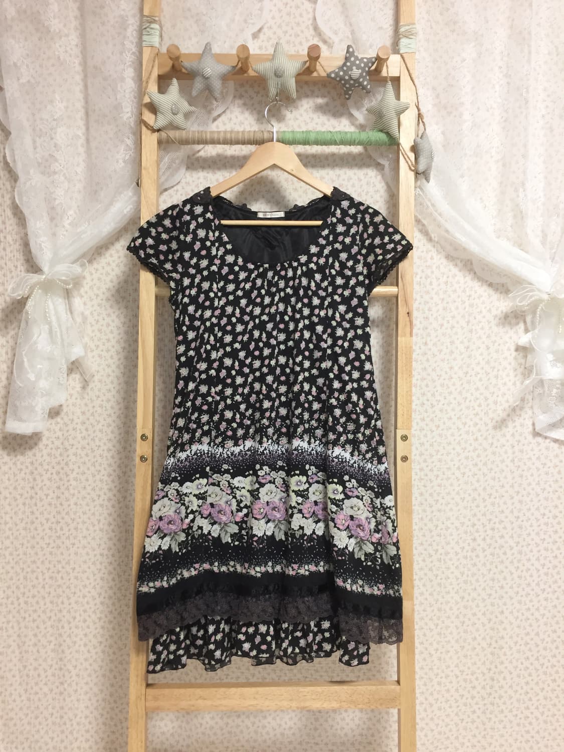 빈티지 엑시즈팜 블랙 플라워 원피스 상품이미지2